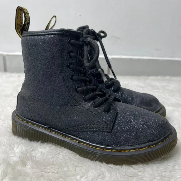 Dr. Martens Kid's Delaney Iridescent Glitter Combat Boots Lace Up Shoes Size 1 - Picture 1 of 11